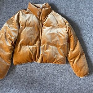 Fabletics mustard yellow cropped puffer jacket